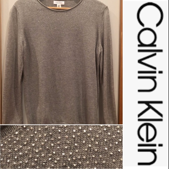 Calvin Klein Sweaters - EUC Calvin Klein metal beaded heather gray women's sweater size Large
